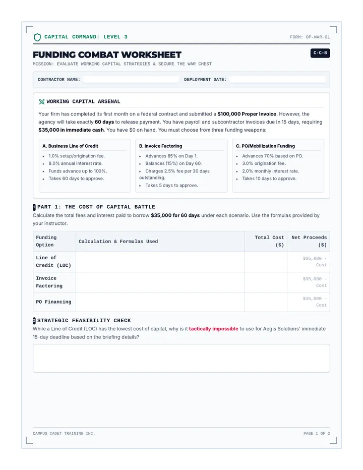 Funding Combat Worksheet