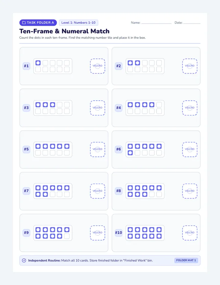 Ten Frame Match Folders