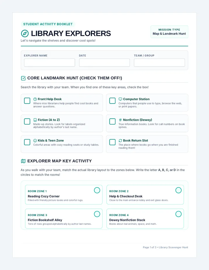 Library Scavenger Hunt Worksheet