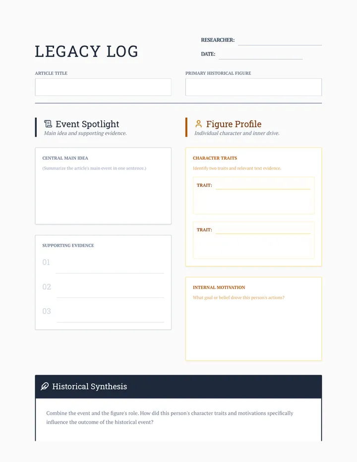 Legacy Log Worksheet