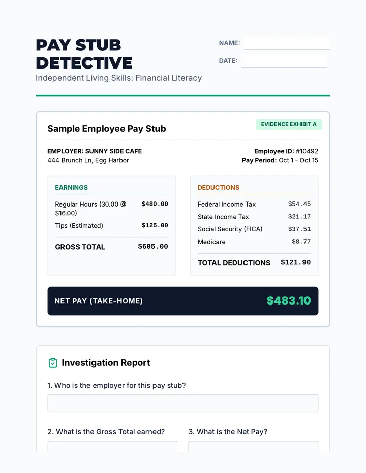 Pay Stub Detective Worksheet