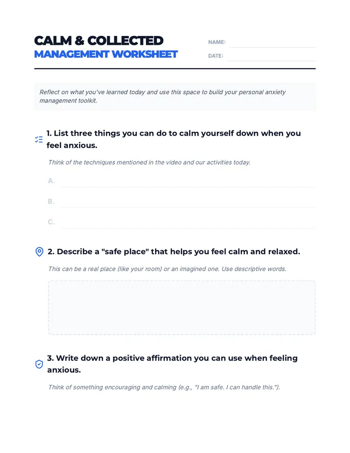 Anxiety Management Worksheet