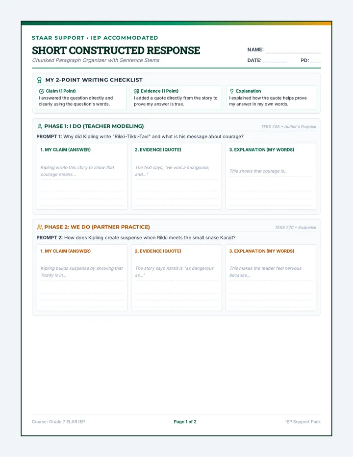 STAAR SCR IEP Response Suite