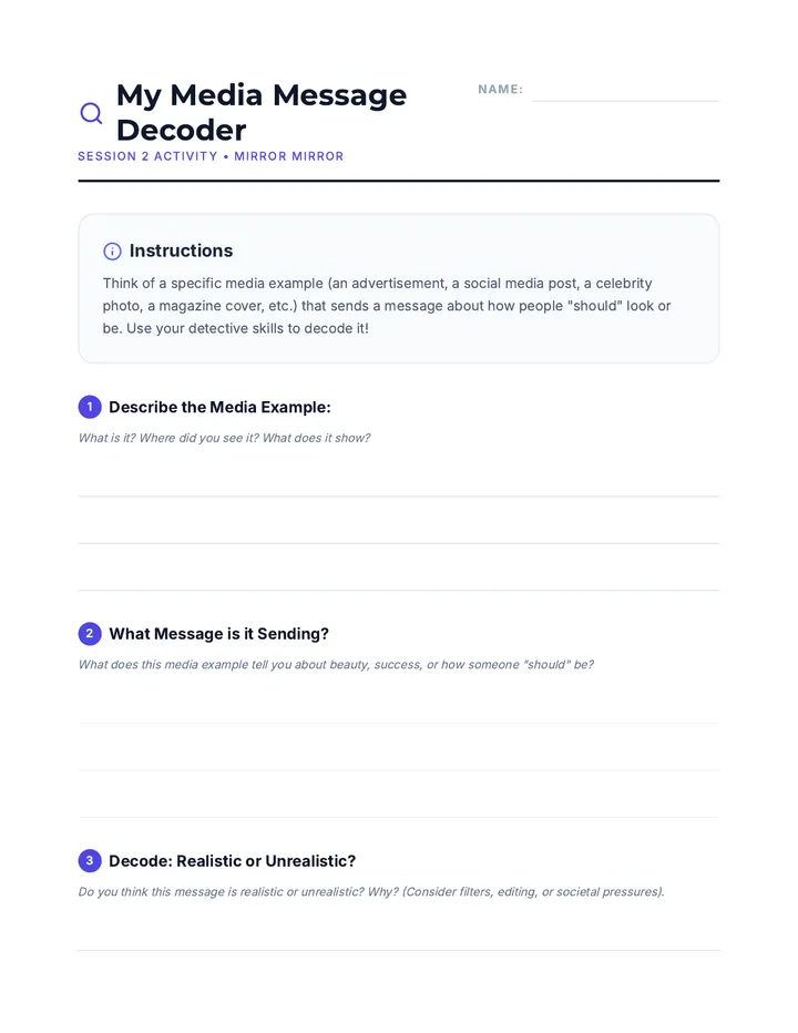 Mirror Mirror Session 2 Activity Sheet