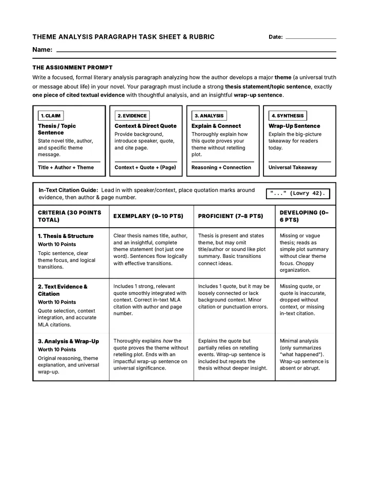 Single Quote Theme Task Sheet
