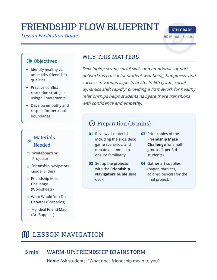 Friendship Flow Blueprint Lesson Plan