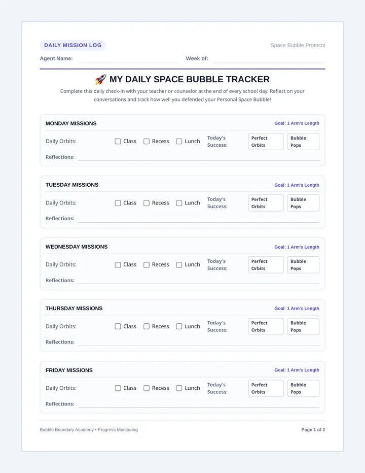 Bubble Tracker Assessment Sheets