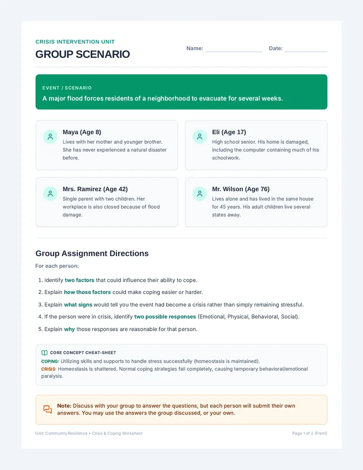 Coping Crossroads Worksheet