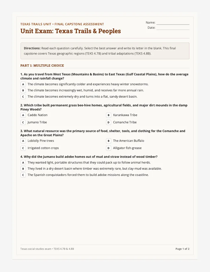 Texas Capstone Quiz