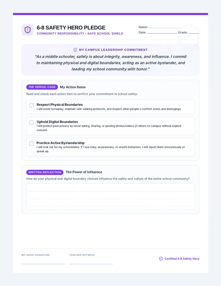 Middle School Safety Hero Pledge Document
