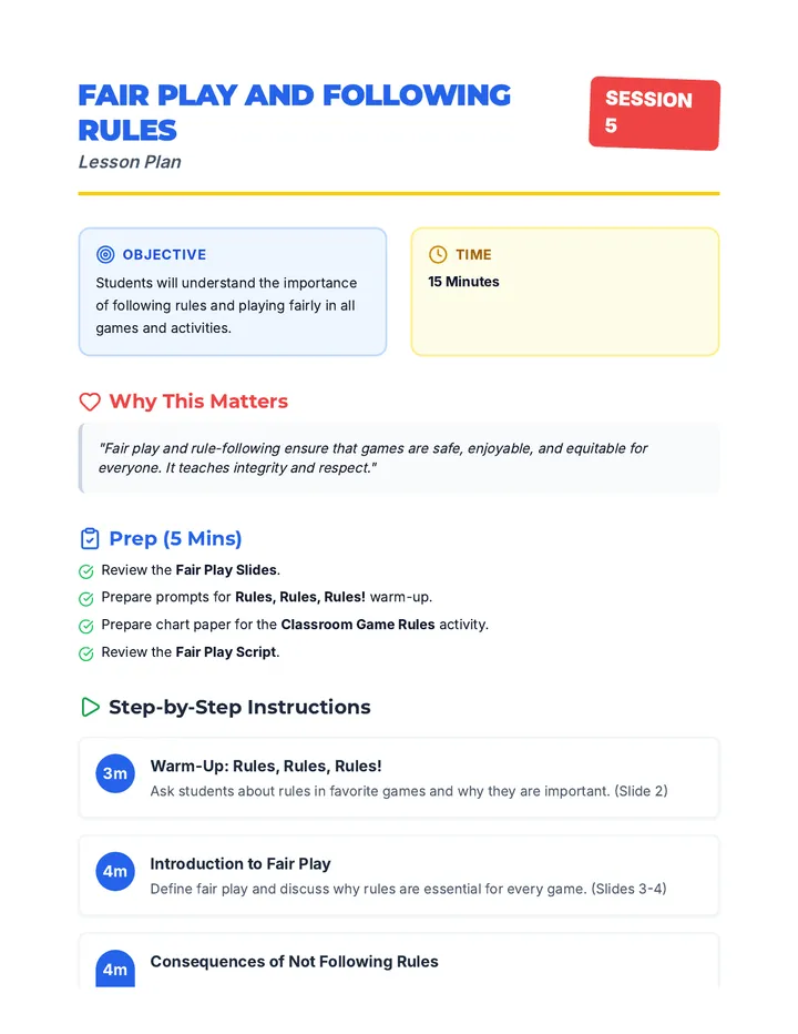 Fair Play Lesson Plan