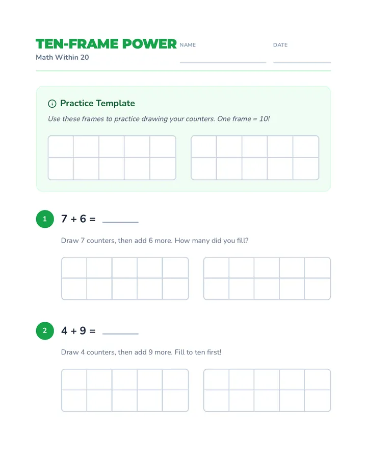 Ten Frame Worksheets