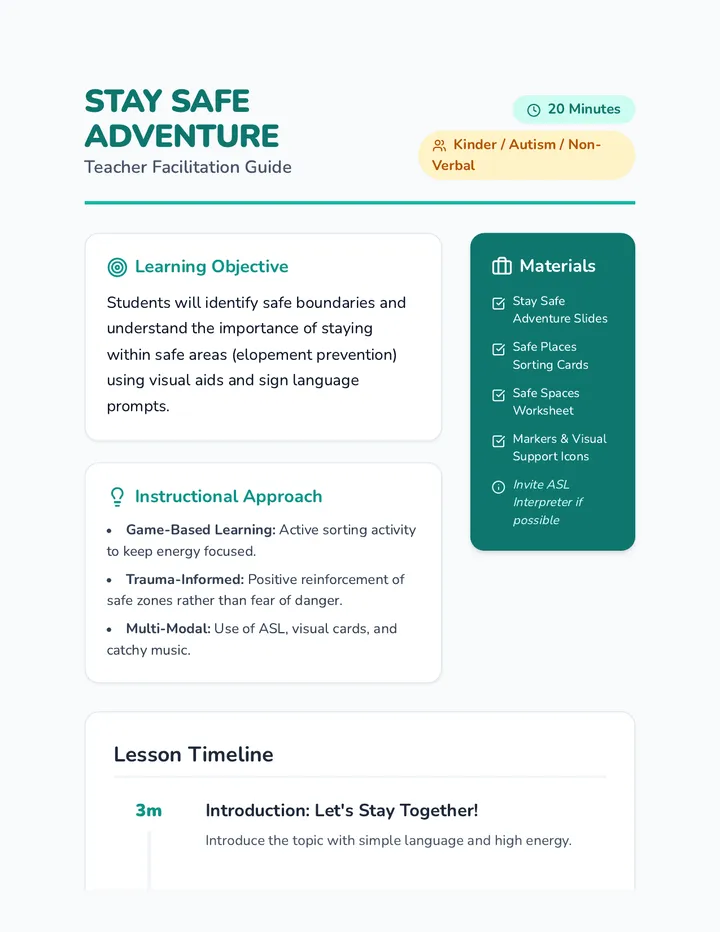 Stay Safe Adventure Lesson Plan