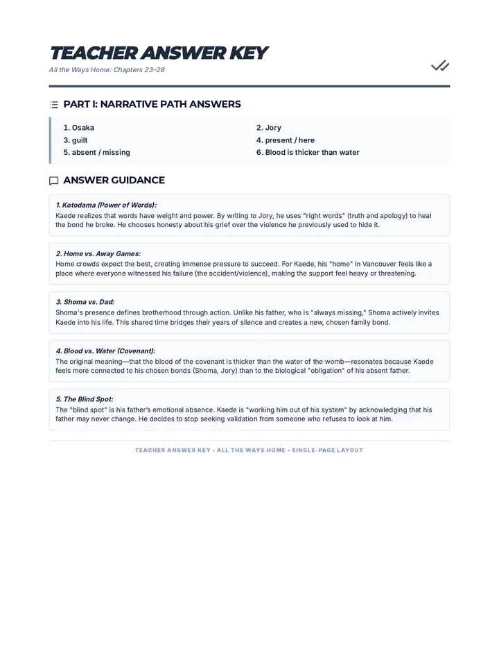 All the Ways Home Answer Key
