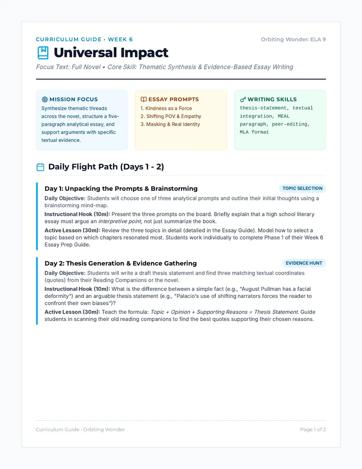 Week 6 Lesson Plan