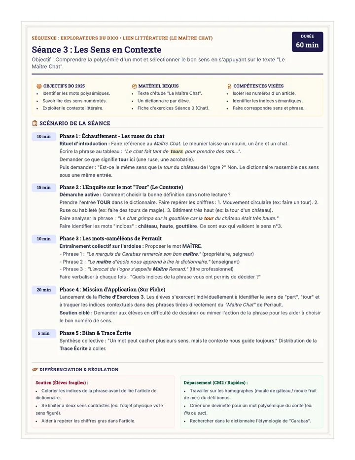 Les Sens en Contexte Fiche de Preparation