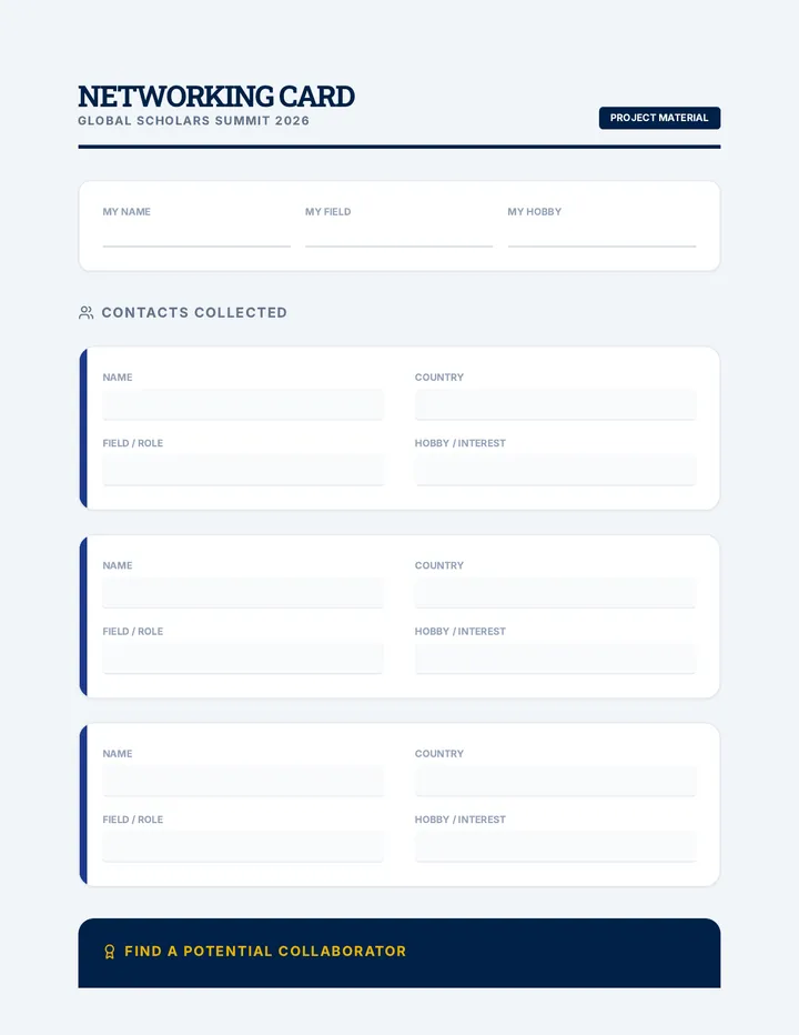 Networking Card Sheet
