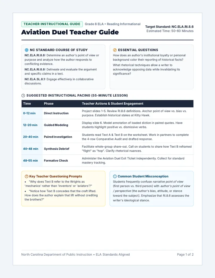 Aviation Duel Teacher Guide