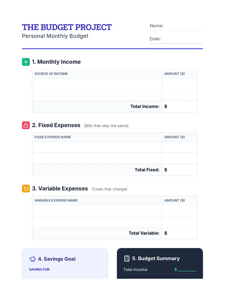 Session 3 Personal Budget Worksheet