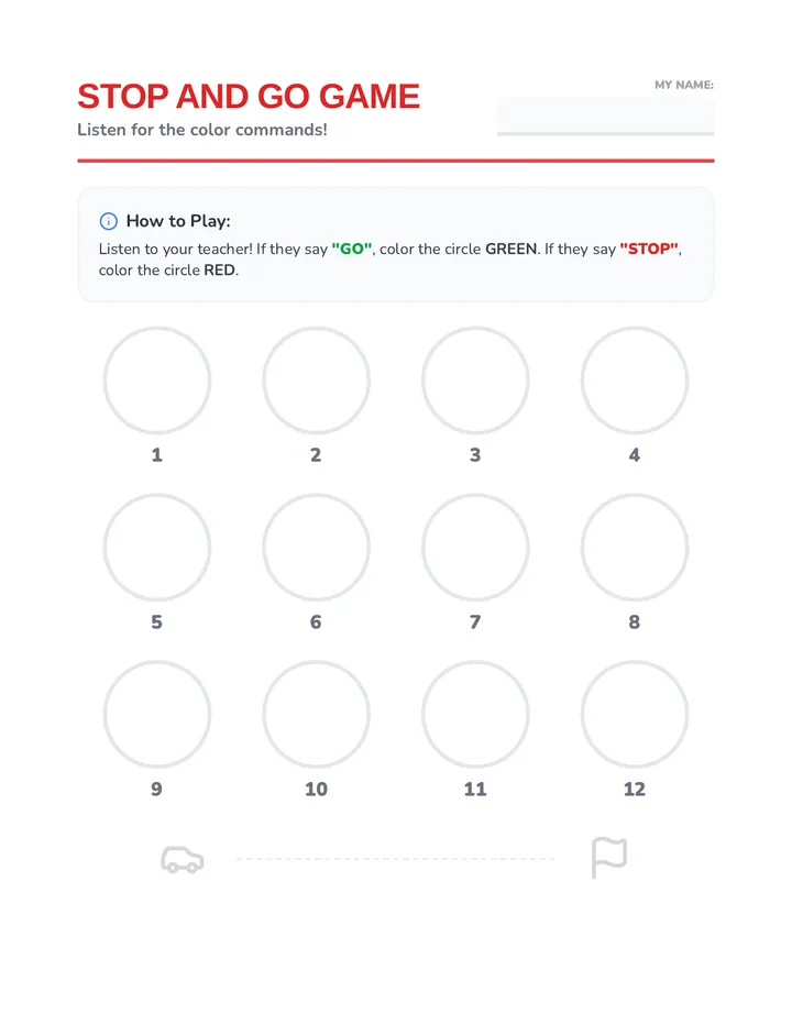 Stop Go Worksheet