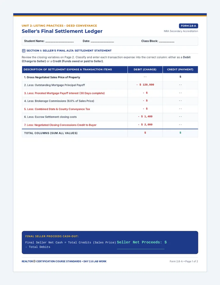 Sellers Closing Worksheet