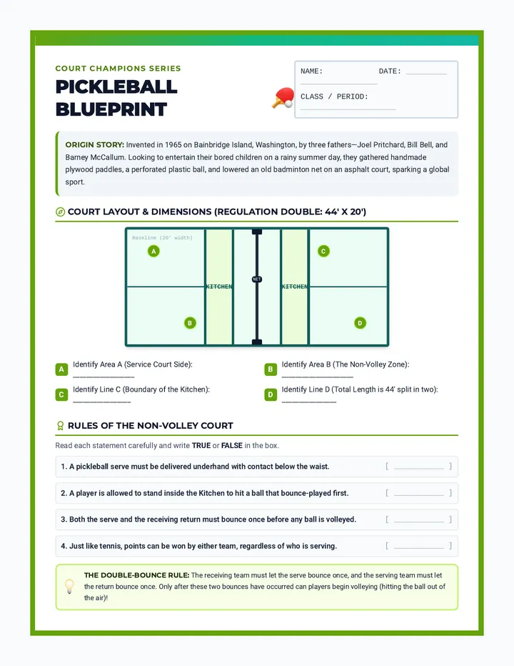 Pickleball Court Champions Sheet