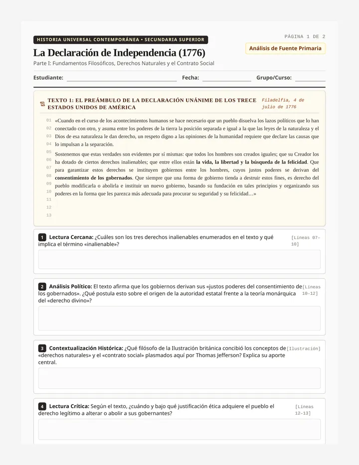 Voz Revolucionaria Hoja de Trabajo