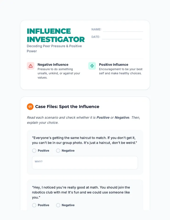 Influence Investigator Worksheet