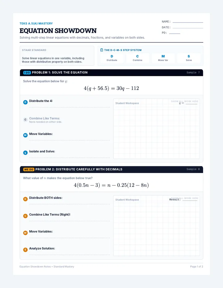 Equation Showdown Notes