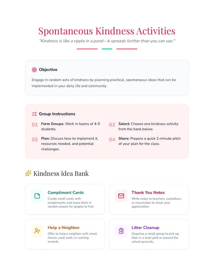 Spontaneous Kindness Activities Activity