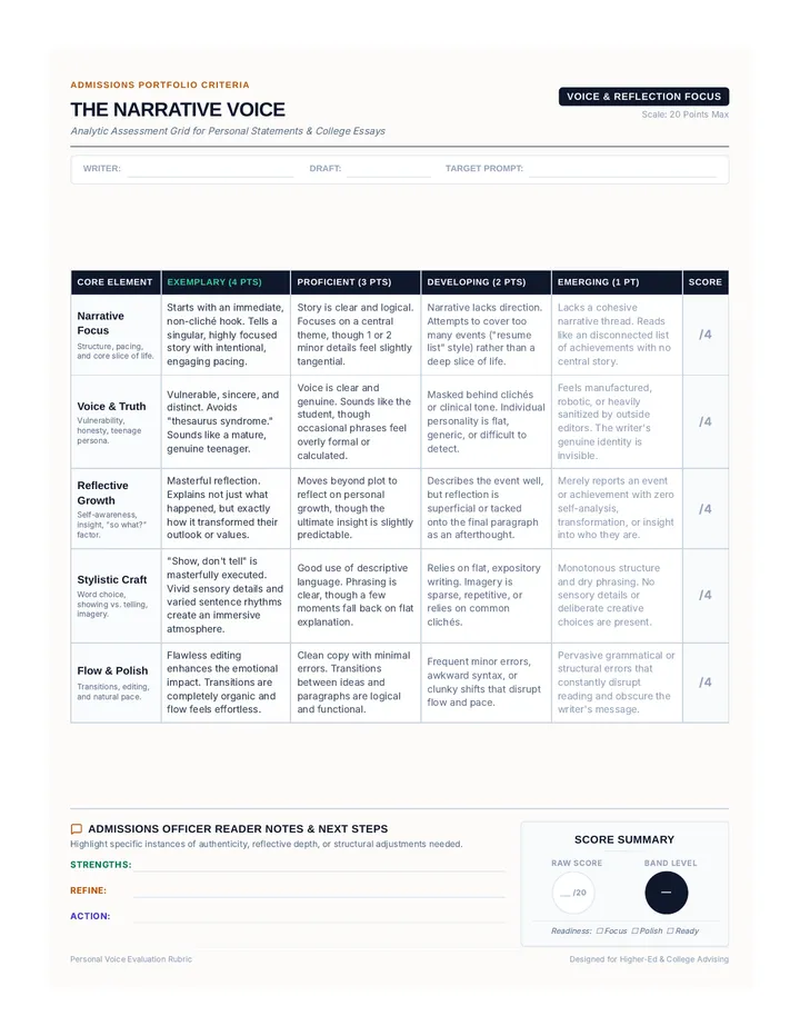Narrative Voice Essay Rubric