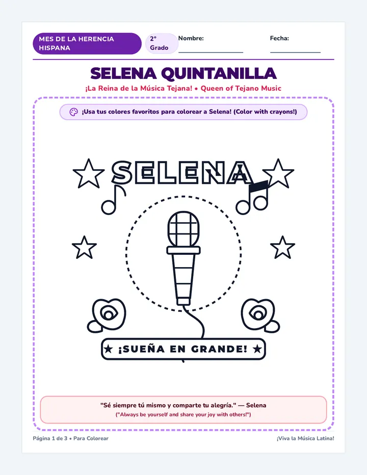 Selena Quintanilla Activity Packet
