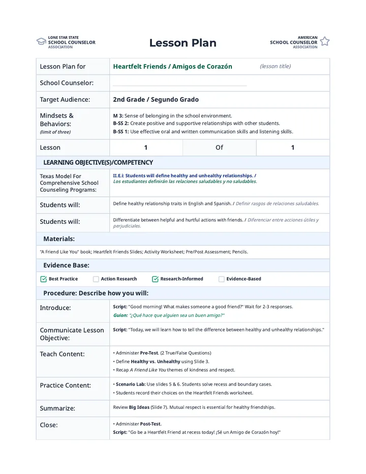 Heartfelt Friends Lesson Plan