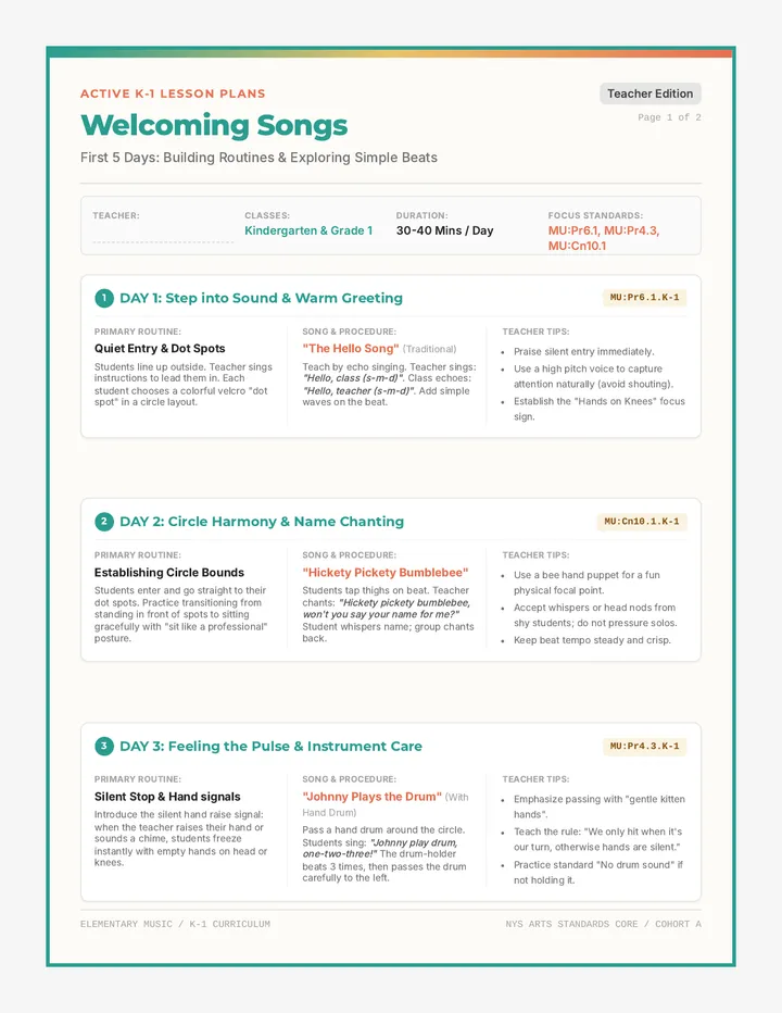 Welcoming Songs Weekly Lesson Plan