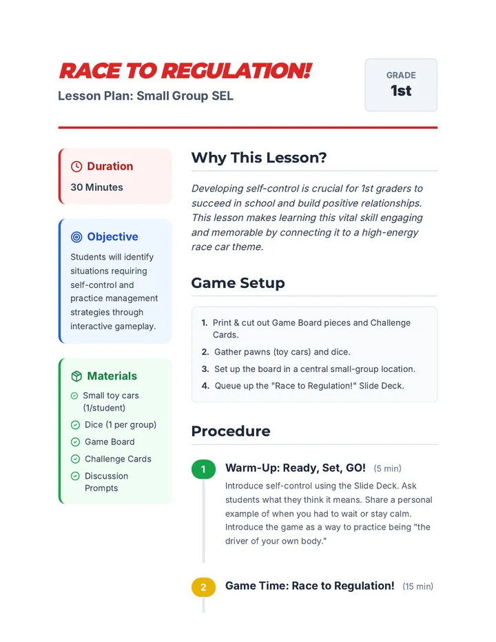 Race To Regulation Lesson Plan