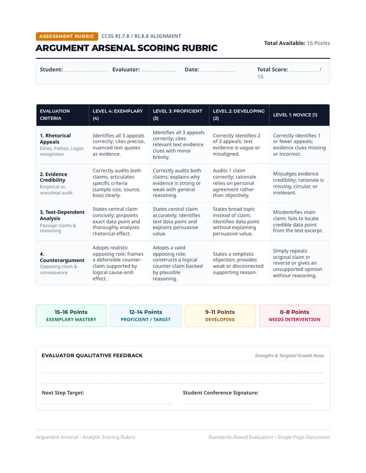 Argument Arsenal Scoring Rubric