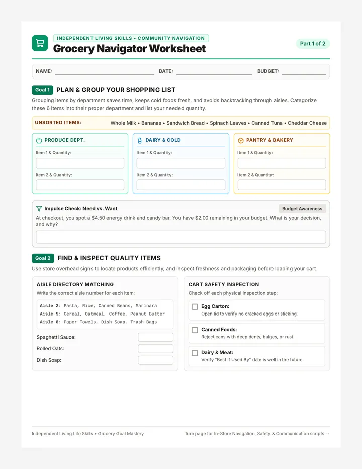 Grocery Navigator Worksheet