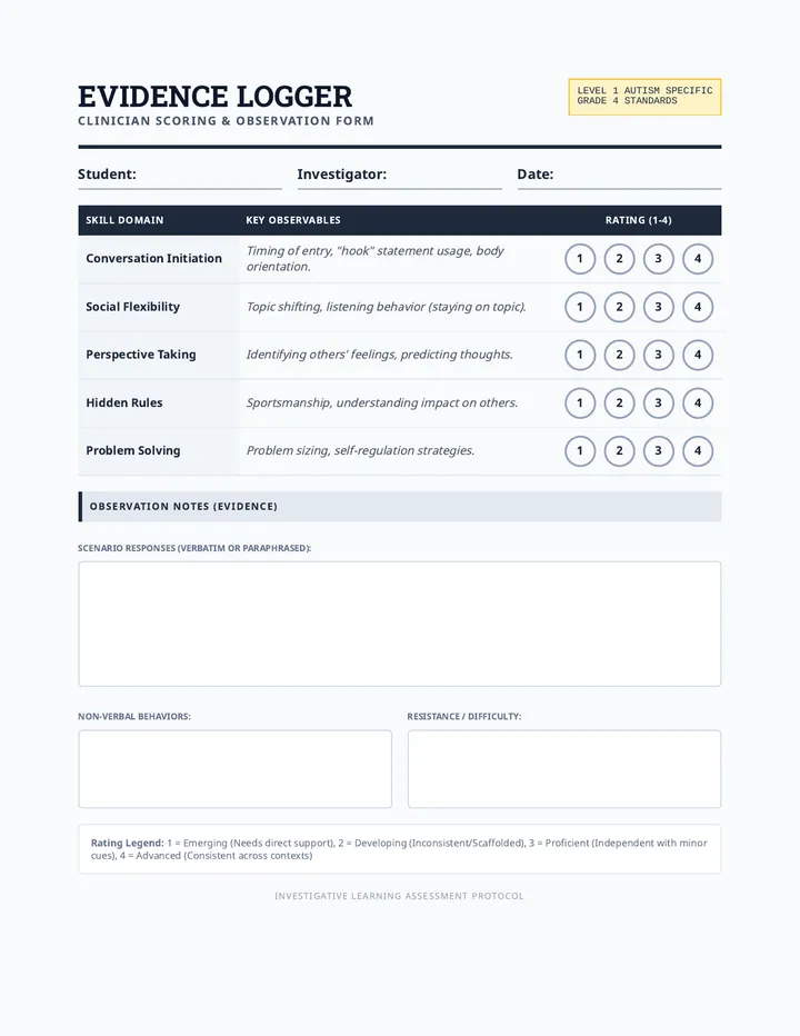 Evidence Logger Score Sheet