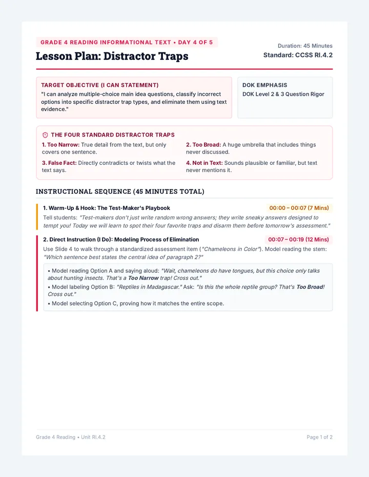 Day Four Lesson Plan