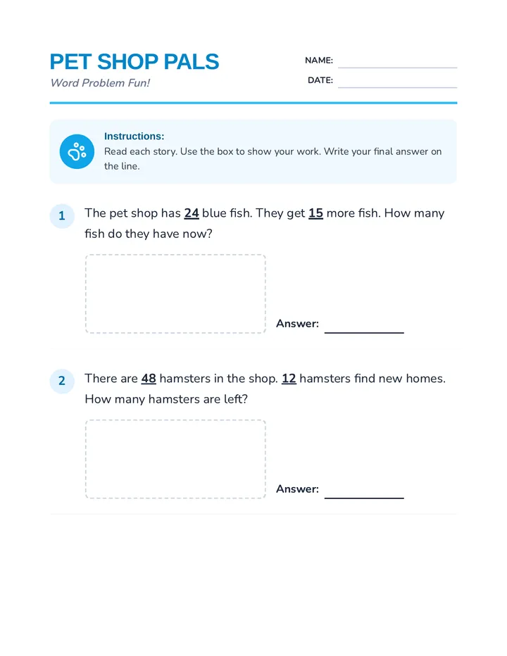 Pet Shop Pals Worksheet