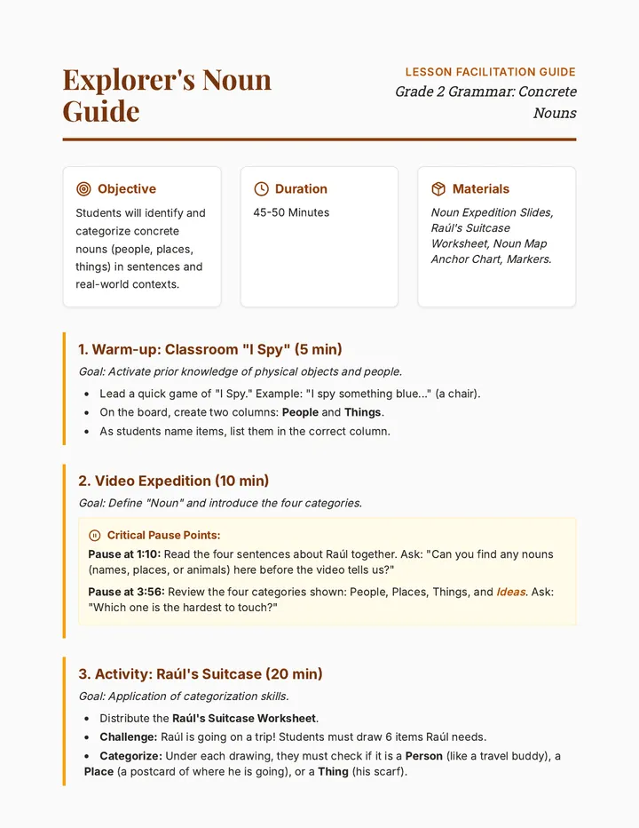 Noun Expedition Teacher Guide