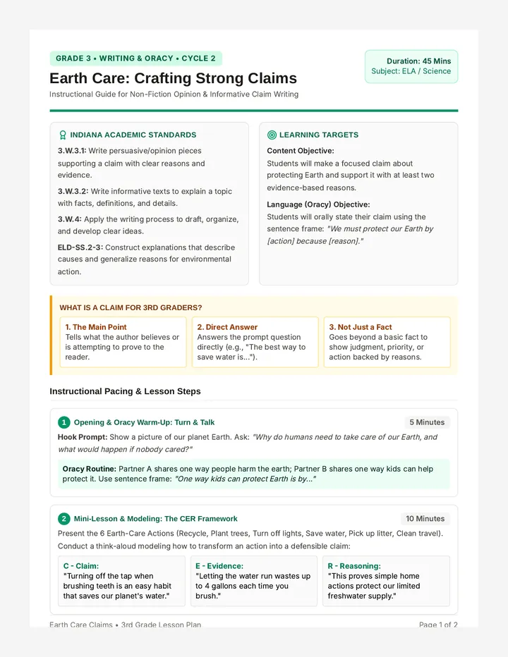 Earth Care Lesson Plan