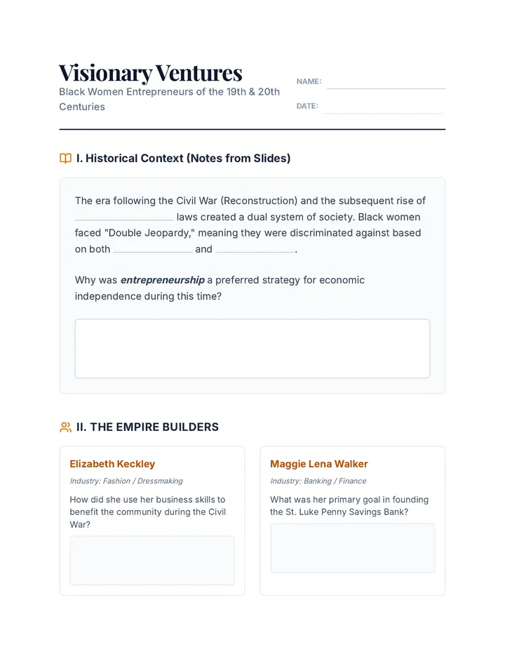 Visionary Ventures Worksheet
