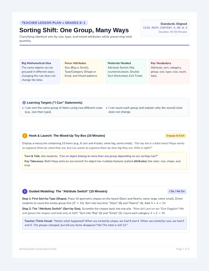 Sorting Shift Lesson Plan