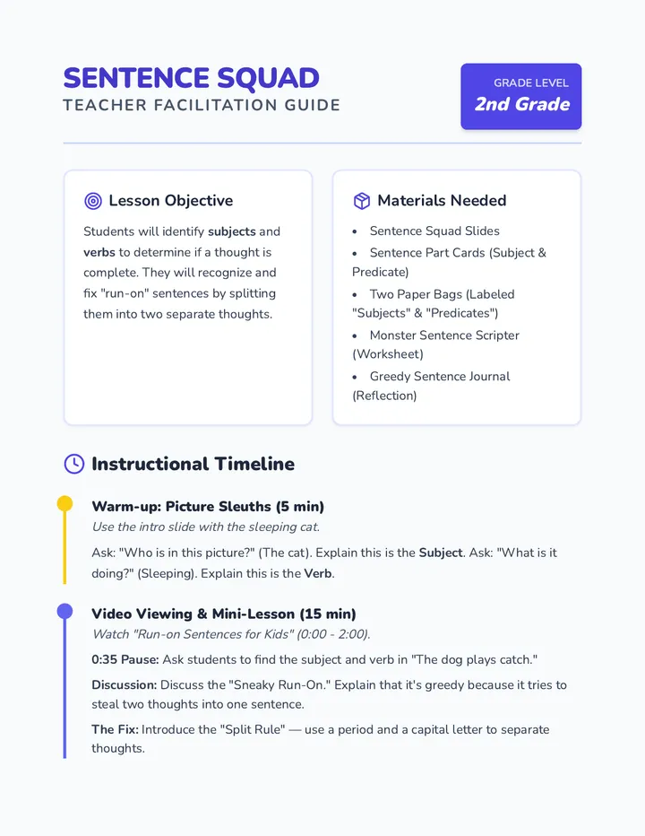 Sentence Squad Teacher Guide