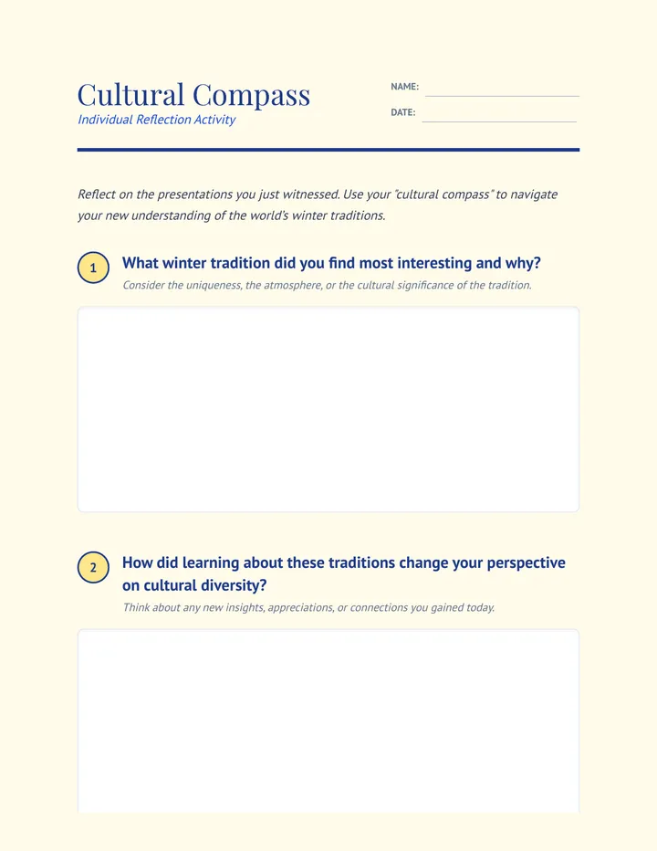 Cultural Compass Reflection Worksheet