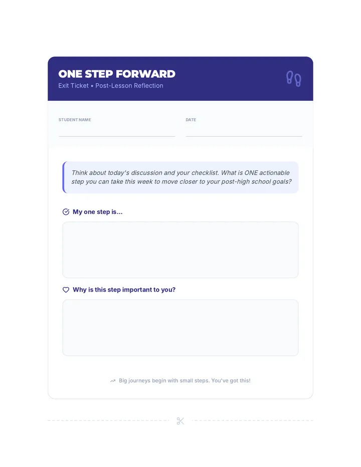 One Step Forward Exit Ticket