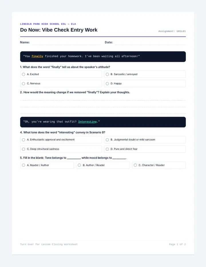 Vibe Check Worksheet