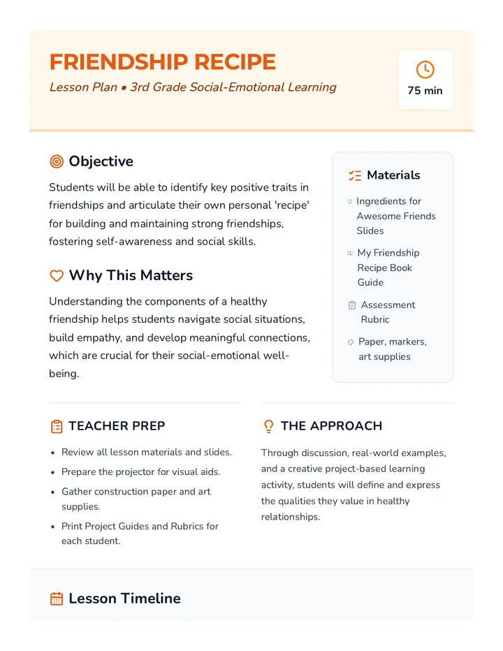 Friendship Recipe Lesson Plan