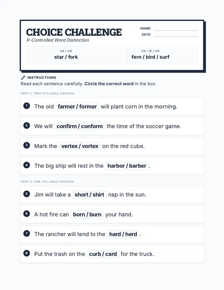 Choice Challenge Worksheet